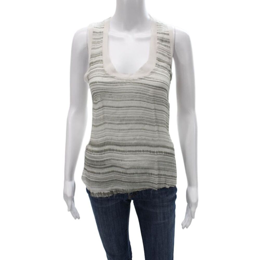 Pharaoh Womens Basic Silk Striped Scoop Neck Tank White Size 1